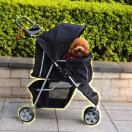 Indipartex Double Sided Pet Stroller This Is Loaded for Cat / Dog Easy Walk Folding Travel Carriage with Mesh Screens Keep the Bugs Out Storage Compartment for Pet Supplies Multiple Zippers G