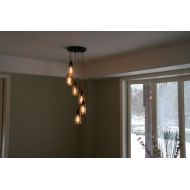 /IndustrialRewind Jar Chandelier Light - 6Strand Spiral Mason Jar Chandelier on 12 Oil Rubbed Bronze Canopy with Edison Bulbs Optional