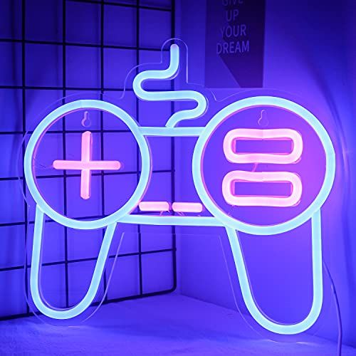  Ineonlife Wired Handle Neon Sign Neon Lights for Bedroom Wall 12X10 Old Fashioned Gaming Decorations Acrylic Led neon Sign Gamepad Blue Neon Sign for Kids Room Gamer Gift Party Dec