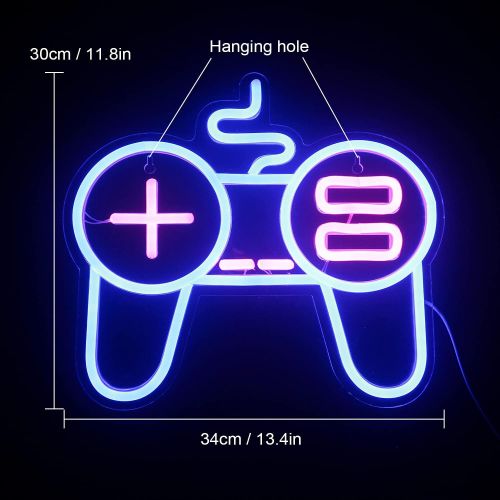  Ineonlife Wired Handle Neon Sign Neon Lights for Bedroom Wall 12X10 Old Fashioned Gaming Decorations Acrylic Led neon Sign Gamepad Blue Neon Sign for Kids Room Gamer Gift Party Dec