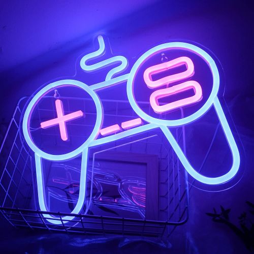  Ineonlife Wired Handle Neon Sign Neon Lights for Bedroom Wall 12X10 Old Fashioned Gaming Decorations Acrylic Led neon Sign Gamepad Blue Neon Sign for Kids Room Gamer Gift Party Dec