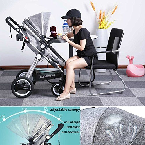  Infant Toddler Baby Stroller Carriage - Cynebaby Compact Pram Strollers Single Stroller add Cup Holder Footmuff Stroller Tray (Gray)