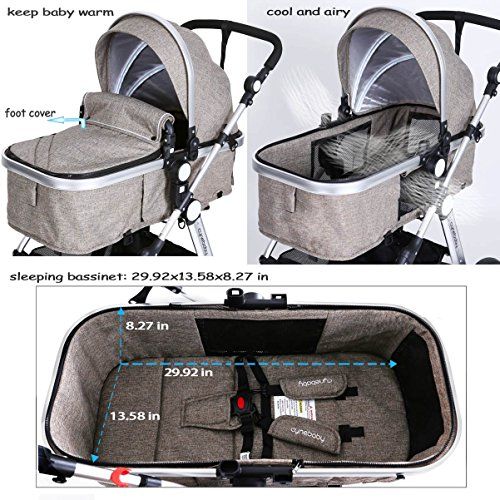  Infant Toddler Baby Stroller Carriage - Cynebaby Compact Pram Strollers Single Stroller add Cup Holder Footmuff Stroller Tray (Gray)