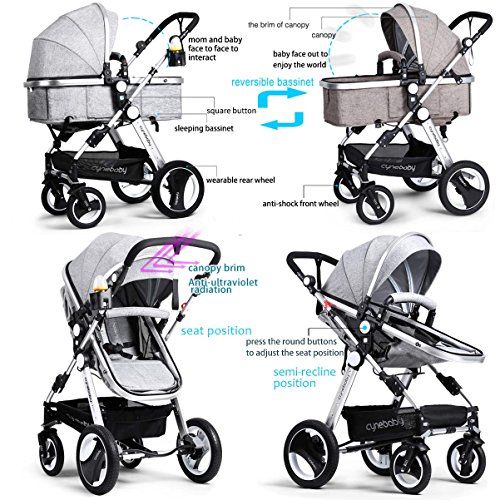  Infant Toddler Baby Stroller Carriage - Cynebaby Compact Pram Strollers Single Stroller add Cup Holder Footmuff Stroller Tray (Gray)