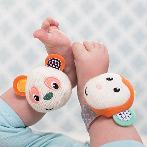  [아마존베스트]Infantino Wrist Rattles, Monkey and Panda