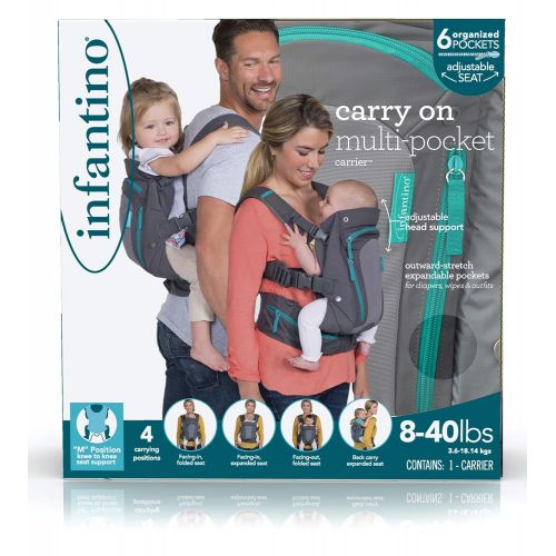  Infantino Carry On Baby Carrier with 6 Pockets for Diapers, Wipes, Pacifier, Phone & Keys and Ergonomic Seat