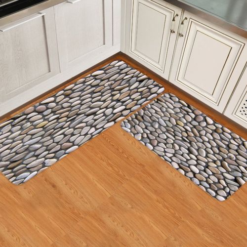  Infinidesign Non-Slip Kitchen Mat Doormat Runner Bathroom Rug 2 Piece Sets - Stone Runner Carpet Set - 15.7x23.6+15.7x47.2