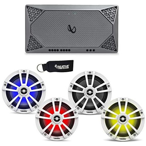  Infinity Marine - Two Pairs of 622MLW White 6.5 LED Speakers, and a M704A 4-Channel Marine Amplifier