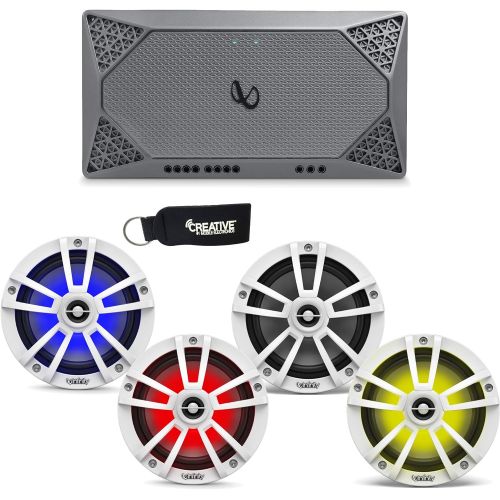  Infinity Marine - Two Pairs of 622MLW White 6.5 LED Speakers, and a M704A 4-Channel Marine Amplifier