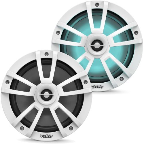  Infinity - A Pair of 822MLW Marine 8 Inch LED Speakers & A 1022MLW 10 Marine LED Subwoofer - White