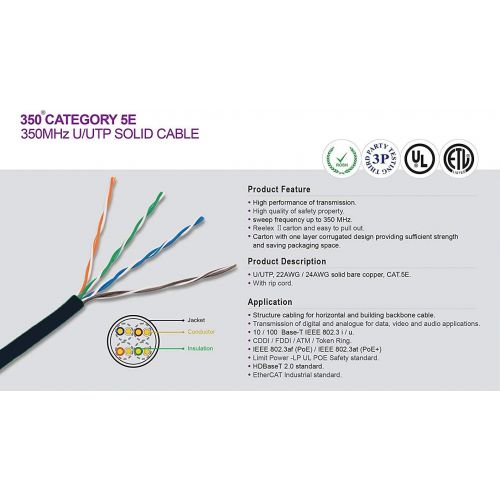  Infinity Cable Products Infinity Cable CAT5E Plenum CMP 24AWG UTP Solid, 1000 Feet, 100% Bare Copper, UL Certified, Easy to Pull (Reelex II) Box, Blue