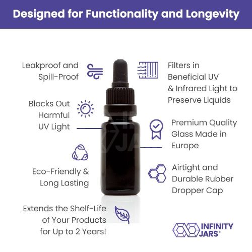  Infinity Jars 15 Ml (.5 fl oz) Black Ultraviolet Glass Bottle w/Glass Eye Dropper 3-Pack