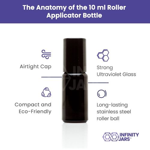 Infinity Jars 10 Ml (.34 fl oz) Black Ultraviolet Glass Bottle w/Steel Ball Roll on Tip 3-Pack