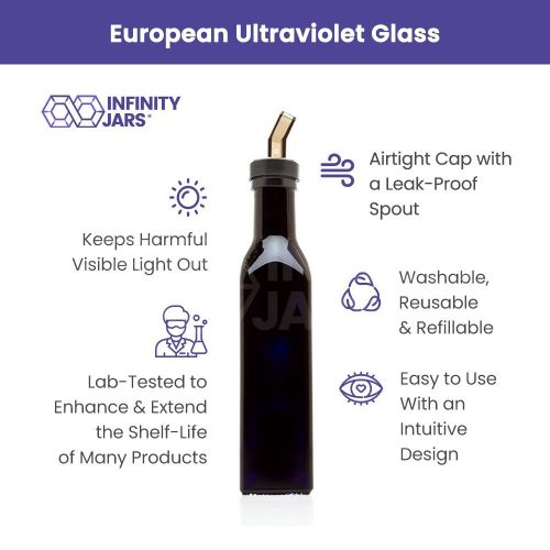  Infinity Jars 250 Ml (8.5 fl oz) Square Ultraviolet Medium Sized Glass Bottle With Plastic Spout
