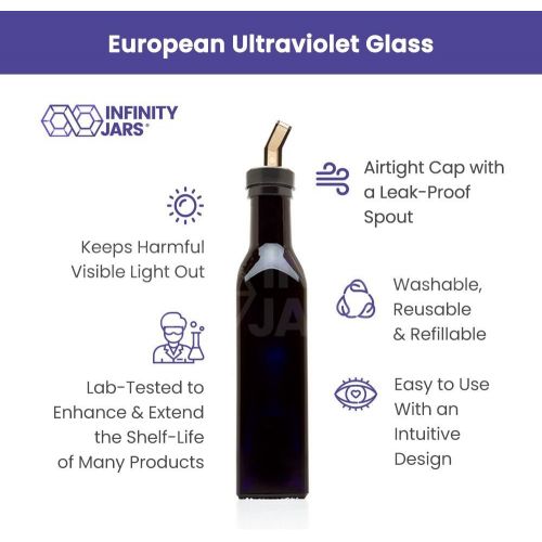  Infinity Jars 250 Ml (8.5 fl oz) Square Ultraviolet Medium Sized Glass Bottle With Plastic Spout 3-Pack
