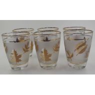 /InfinityCrafts Vintage - Set of six (6) - 5 Ounce Juice Glasses - Gold Gilded - Leaves - Retro - 1950 Era - Juice glasses - Vintage Glassware- Gift for Her