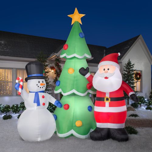 인플레터블 Gemmy 13 Airblown Santa and Snowman w Tree Christmas Inflatable