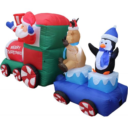 인플레터블 할로윈 용품Blossom Inflatables Two Christmas Party Decorations Bundle, Includes 7 Foot Long Inflatable Santa Claus Reindeer Penguin on Train, and 9 Foot Long Inflatable Santa Claus Reindeer Stable Christmas Tree