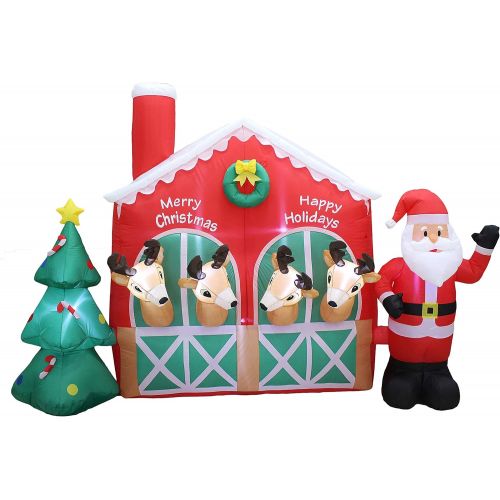 인플레터블 할로윈 용품Blossom Inflatables Two Christmas Party Decorations Bundle, Includes 7 Foot Long Inflatable Santa Claus Reindeer Penguin on Train, and 9 Foot Long Inflatable Santa Claus Reindeer Stable Christmas Tree