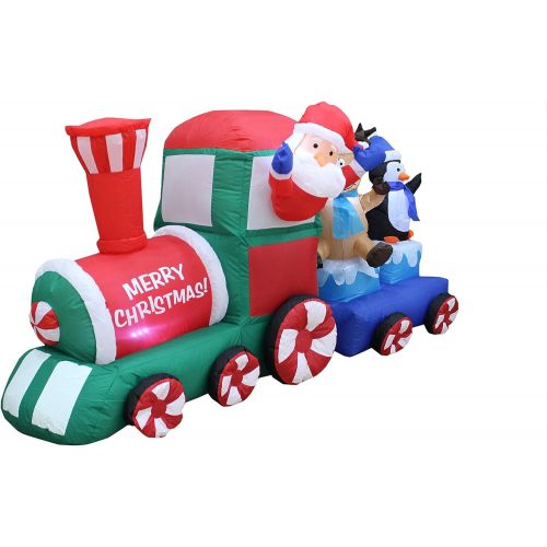 인플레터블 할로윈 용품Blossom Inflatables Two Christmas Party Decorations Bundle, Includes 7 Foot Long Inflatable Santa Claus Reindeer Penguin on Train, and 9 Foot Long Inflatable Santa Claus Reindeer Stable Christmas Tree