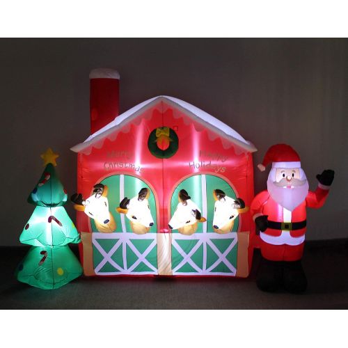 인플레터블 할로윈 용품Blossom Inflatables Two Christmas Party Decorations Bundle, Includes 7 Foot Long Inflatable Santa Claus Reindeer Penguin on Train, and 9 Foot Long Inflatable Santa Claus Reindeer Stable Christmas Tree