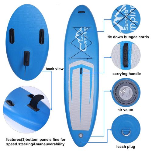 인플레터블 Inflatable Stand Up Paddle Board 11 SUP for All Skill Levels with Accessories Wide Stance w/Bottom Fin for Paddling, Surf Control, Non-Slip Deck for Youth and Adult Surfing Water S