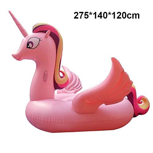  Inflatable toys Summer New Large Unicorn Floating Row Inflatable Toys, Pink PVC Floating Bed Swimming Ring Water Float Toys, Pool Toys - 275140120cm