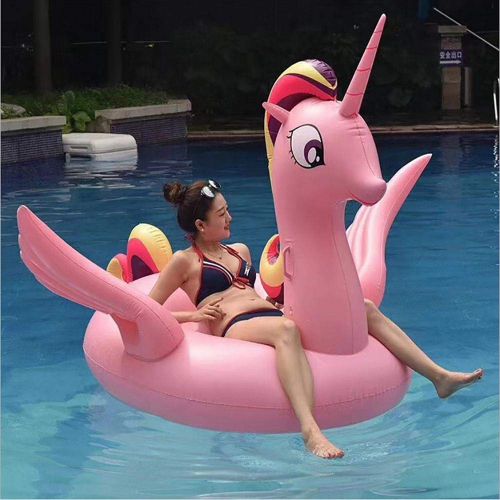  Inflatable toys Summer New Large Unicorn Floating Row Inflatable Toys, Pink PVC Floating Bed Swimming Ring Water Float Toys, Pool Toys - 275140120cm