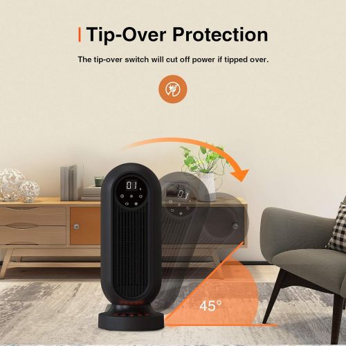  [아마존베스트]Infray Space Heater, 1500W Oscillating Ceramic Tower Heater, Portable Fast Heating Electric Fan Heater with LED Flame Light, 12Hrs Timer, Remote Control & LED Display for Home Offi