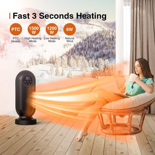  [아마존베스트]Infray Space Heater, 1500W Oscillating Ceramic Tower Heater, Portable Fast Heating Electric Fan Heater with LED Flame Light, 12Hrs Timer, Remote Control & LED Display for Home Offi