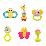 Infunbebe infunbebe Baby Rattles Teether Toy, Grab, Shaker & Spin Rattle, First Senses Shaking Bell Rattle Set for 3+ Months Infant, 6 Pcs