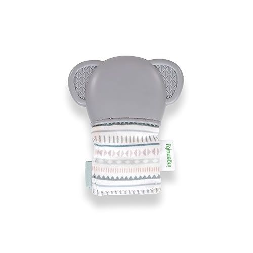 인제뉴어티 Ingenuity Teething Mitt & Rattle for Baby, BPA-Free Silicone, Gentle Rattle Sound, Adjustable Strap, Elephant, Unisex - Van