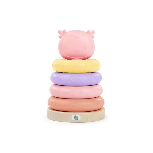 인제뉴어티 INGENUITY ity by Ingenuity Cutie Stacks, 4 BPA-Free Rings, Faux Wood Stand, Owl Topper, Unisex, for Ages 6 Months and Up - Nally