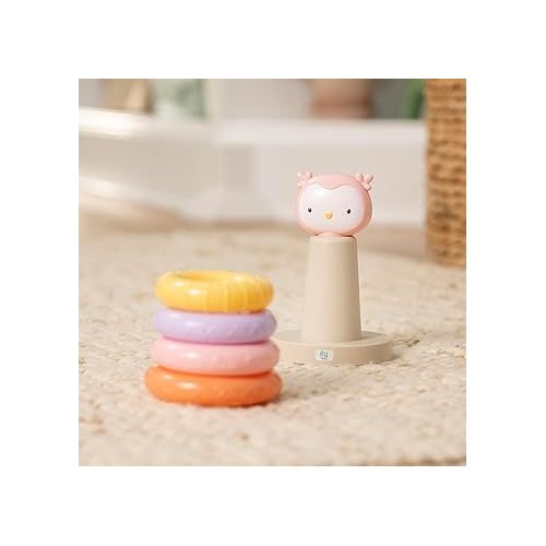인제뉴어티 INGENUITY ity by Ingenuity Cutie Stacks, 4 BPA-Free Rings, Faux Wood Stand, Owl Topper, Unisex, for Ages 6 Months and Up - Nally