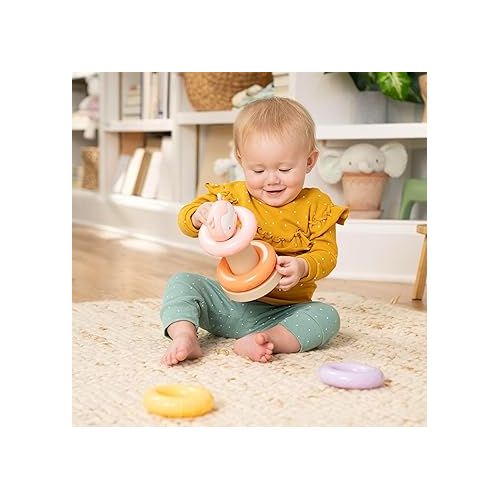 인제뉴어티 INGENUITY ity by Ingenuity Cutie Stacks, 4 BPA-Free Rings, Faux Wood Stand, Owl Topper, Unisex, for Ages 6 Months and Up - Nally