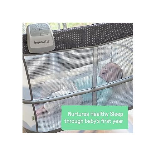 인제뉴어티 Ingenuity Dream & Grow Bedside Baby Bassinet with AirLoom Mattress, for Ages 0-12 Months, Adjustable Height - Handstitch (Grey)