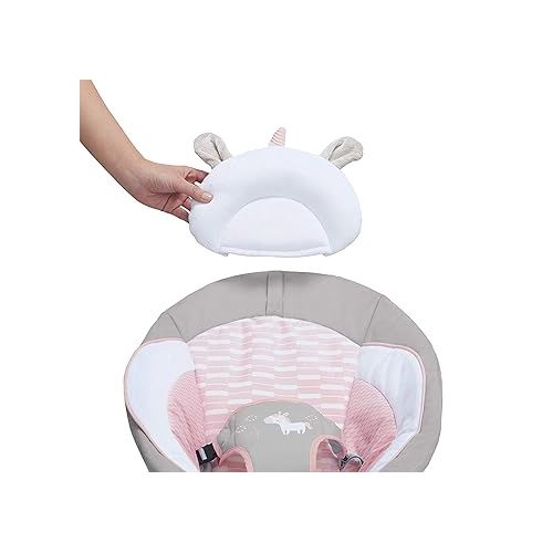 인제뉴어티 Ingenuity Soothing Baby Bouncer Infant Seat with Vibrations, -Toy Bar & Sounds, 0-6 Months Up to 20 lbs (Pink Flora the Unicorn)