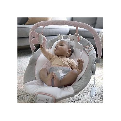 인제뉴어티 Ingenuity Soothing Baby Bouncer Infant Seat with Vibrations, -Toy Bar & Sounds, 0-6 Months Up to 20 lbs (Pink Flora the Unicorn)