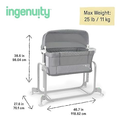 인제뉴어티 Ingenuity Dream Hero Starlight 3-in-1 Co-Sleeping Bassinet and Crib - Lume (Grey), Unisex, Newborn to 12 Months