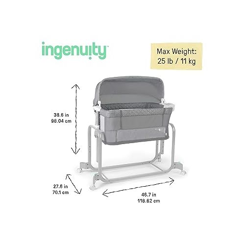 인제뉴어티 Ingenuity Dream Hero Starlight 3-in-1 Co-Sleeping Bassinet and Crib - Lume (Grey), Unisex, Newborn to 12 Months