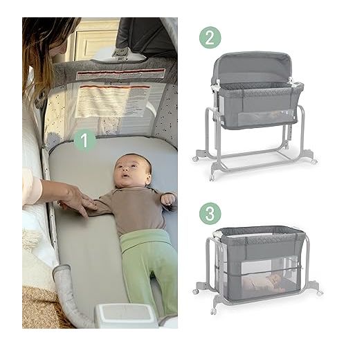 인제뉴어티 Ingenuity Dream Hero Starlight 3-in-1 Co-Sleeping Bassinet and Crib - Lume (Grey), Unisex, Newborn to 12 Months