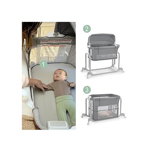 인제뉴어티 Ingenuity Dream Hero Starlight 3-in-1 Co-Sleeping Bassinet and Crib - Lume (Grey), Unisex, Newborn to 12 Months