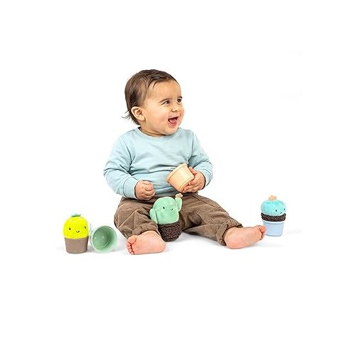 인제뉴어티 Ingenuity Calm Springs Nesting Rattles for Baby 3 Months & Up, Stackable Toys, BPA-Free Multi-Texture Rattle Set of 3, Unisex