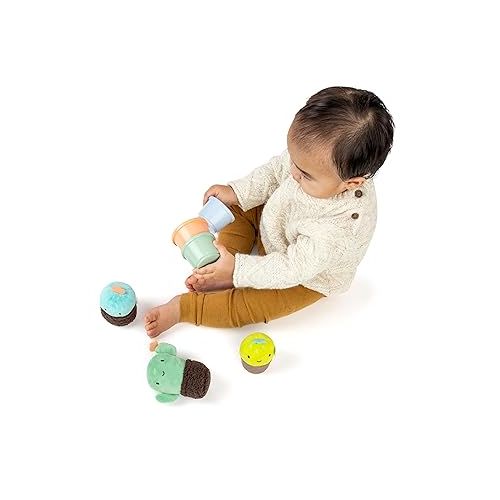 인제뉴어티 Ingenuity Calm Springs Nesting Rattles for Baby 3 Months & Up, Stackable Toys, BPA-Free Multi-Texture Rattle Set of 3, Unisex