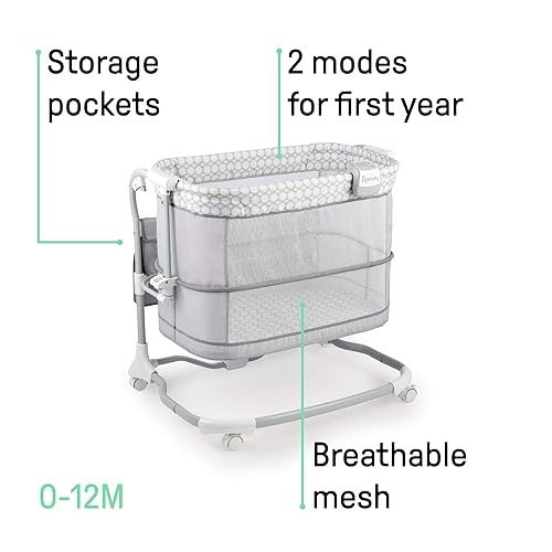 인제뉴어티 Ingenuity Dream & Grow Bedside Baby Bassinet 2-Mode Crib 0-12 Months, Adjustable Height - Dalton (Grey)