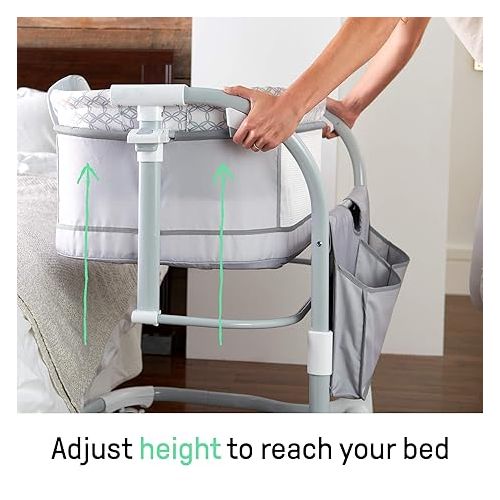 인제뉴어티 Ingenuity Dream & Grow Bedside Baby Bassinet 2-Mode Crib 0-12 Months, Adjustable Height - Dalton (Grey)