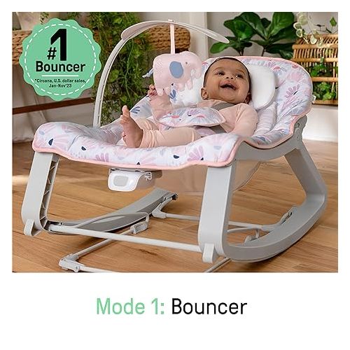 인제뉴어티 Ingenuity Keep Cozy 3-in-1 Grow with Me Vibrating Baby Bouncer Seat & Infant to Toddler Rocker, Vibrations & -Toy Bar, 0-30 Months Up to 40 lbs (Pink Burst)