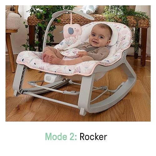 인제뉴어티 Ingenuity Keep Cozy 3-in-1 Grow with Me Vibrating Baby Bouncer Seat & Infant to Toddler Rocker, Vibrations & -Toy Bar, 0-30 Months Up to 40 lbs (Pink Burst)