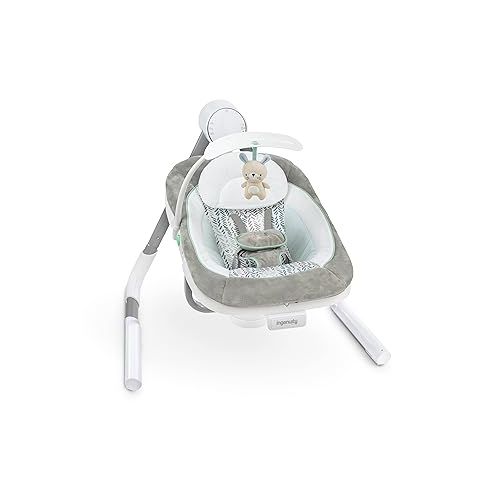 인제뉴어티 Ingenuity Anyway Sway 5-Speed Multi-Direction Portable Foldable Baby Swing & Infant Seat with Vibrations, Nature Sounds, 0-9 Months 6-20 lbs (Spruce)