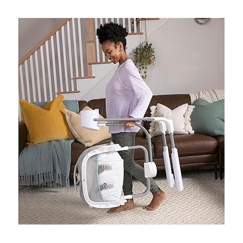 인제뉴어티 Ingenuity Anyway Sway 5-Speed Multi-Direction Portable Foldable Baby Swing & Infant Seat with Vibrations, Nature Sounds, 0-9 Months 6-20 lbs (Spruce)